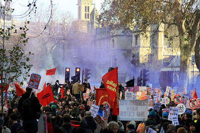 Os manifestantes em Londres