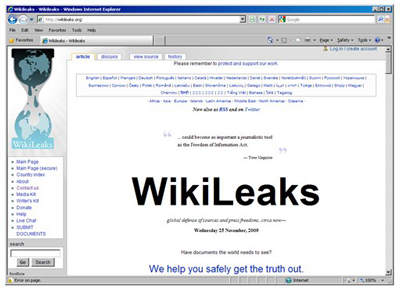 Página de entrada da WikiLeaks