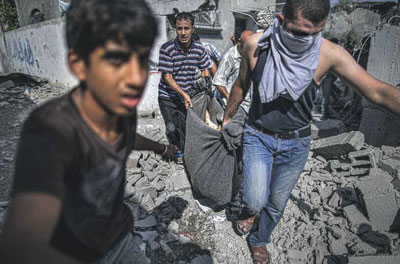 Recolhendo os corpos dos mortos pela ofensiva israelita