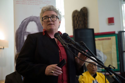 Conferência de imprensa da Coligação Libertem Mumia Abu-Jamal no Restaurante Madiba, Harlem, 7 de Maio de 2015