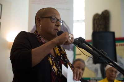 Conferência de imprensa da Coligação Libertem Mumia Abu-Jamal no Restaurante Madiba, Harlem, 7 de Maio de 2015