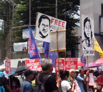 Concentração a 9 de Junho em Camp Crame, sede da polícia filipina em Quezon City, para exigir a libertação dos revolucionários presos